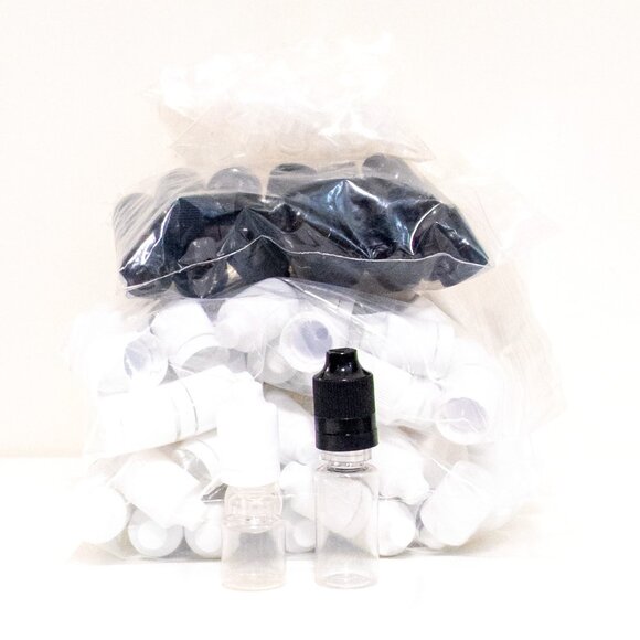 Bulk Lot of Empty Plastic Dropper Bottles Black & White Childproof Caps 2 Sizes - Picture 1 of 4